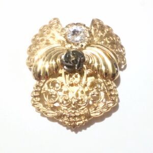 Vintage 1990's Signed Jane Gold Tone Filigree Rhinestone Accented Angel Brooch